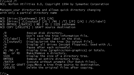 Norton Change Directory (options), version 8.0.25E, 1994 (last version)